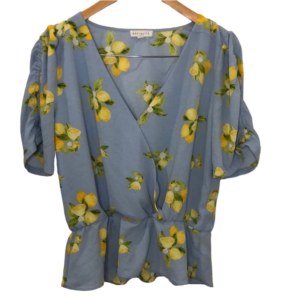 Socialite Blue Lemon Print Blouse